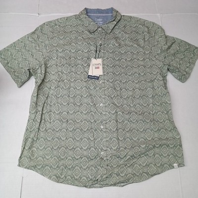 Chaps Seacoast Wash Chambray Woven Shirt Men's 2XL XXL Green Aztec Print