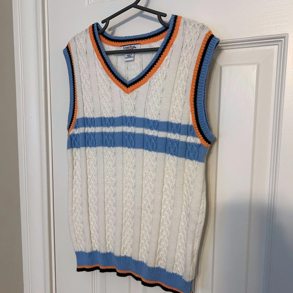 Chaleco Suéter Vintage Kitestrings by Hartstrings Azul Claro y Blanco Talla 6 Foto 2 de 4