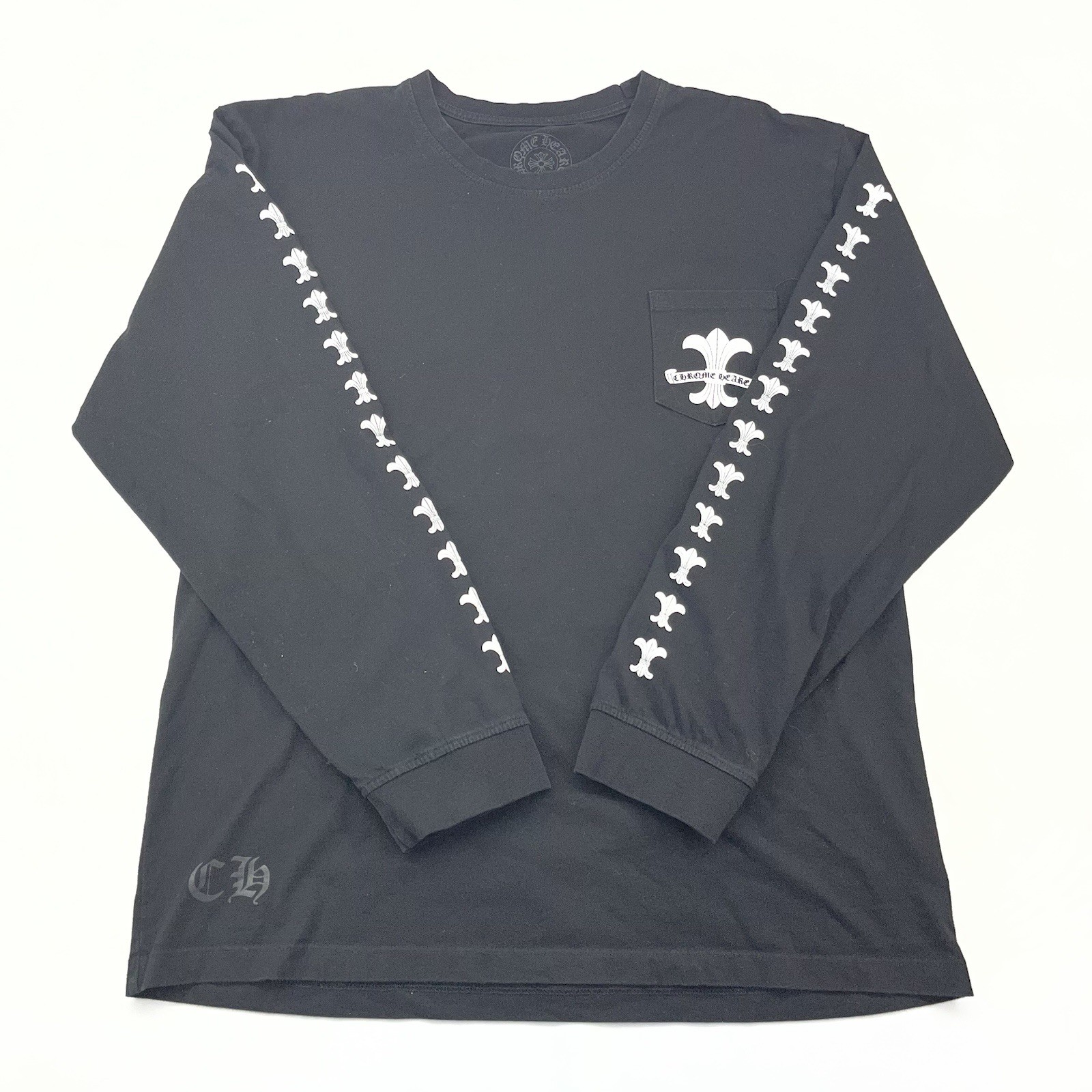 Chrome Hearts Black Long Sleeve T Shirt XXL Fleur De Lis Scroll Logo Cotton GUC
