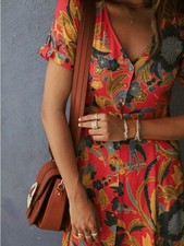 Sézane Paris Floral Print Dress - Size 46 (EU) - Size 14 - EUC - Red Midi Dress