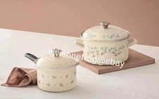 LE CREUSET PETITE FLEUR ENAMELED STEEL FLOWER KNOB STOCK POT /CASSEROLE SAUCEPAN