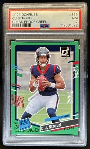 2023 Panini Donruss C.J. Stroud Press Proof Green RC Rated Rookie #339 PSA 7
