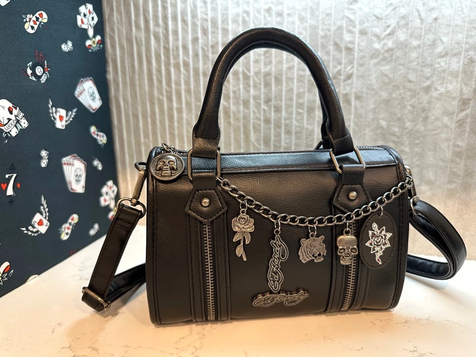 Mini Cartera Ed Hardy Negra con Cadena Estampado de Tigre Interior Correa Extraíble Nueva con Etiquetas Foto 2 de 4