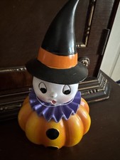 Witch Hat Ghost On Pumpkin Retro