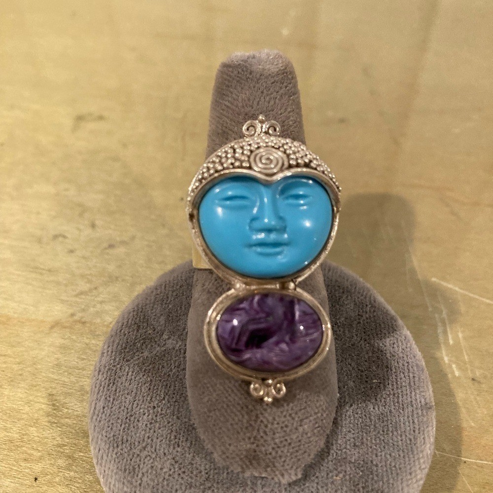 Silver/turquoise/amethyst ring - image 5