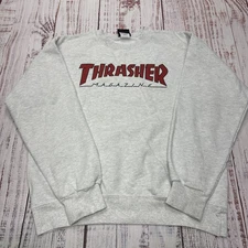 Vintage Thrasher Magazine Sweat Shirt Mens Small White Pullover Long Sleeve Y2K