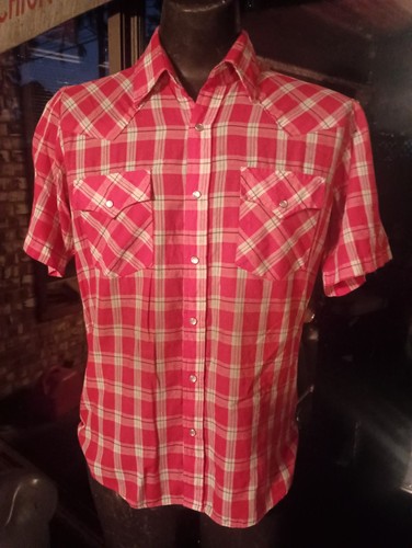 Vintage Western Pearl Snap Shirt Medium Short Sleeve Canyon Trails Brand Gingham