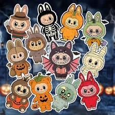 Labubu Halloween Stickers, Set of 12 Peel N' Stick, Sizes available