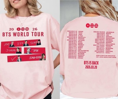 BTS World Tour 2026 T-Shirt, Kpop Bangtan Merch Light Pink