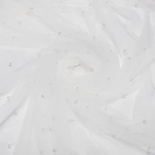15ft Pearl Tulle Fabric, 180x60inch Pearl Table Runner for Sewing, Arctic White