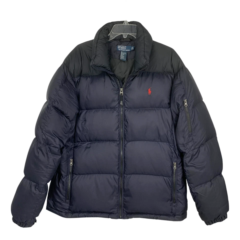 Vintage Polo Ralph Lauren Sz L Navy Blue Down Puffer Ski Jacket Roll Up Hood - Image 2 of 4