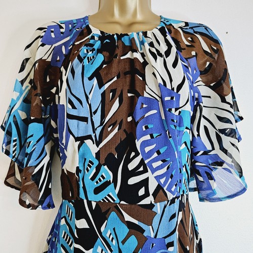 NUEVO Maxi Vestido Ex WALLIS 8-18 Azul Marfil Hoja Blanca Estampado Floral Chifón Flotante - Imagen 5 de 8