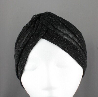Sparkly turban cap Black hair wrap twist pleated head cap cover turband sheer
