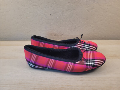 Kate Spade Honey Shearling Flats Loafers Ballet Slippers Plaid Print (No Size)