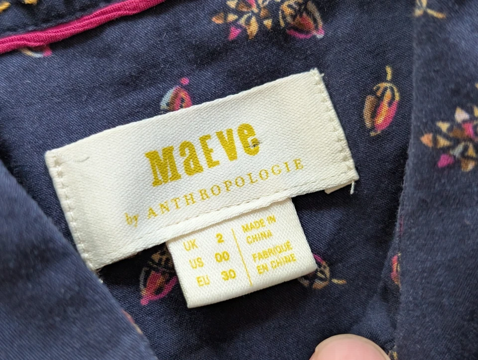 Maeve Top Women 00 Blue Floral Print Button Up Long Sleeve Shirt Cotton Blend - Image 3 of 4