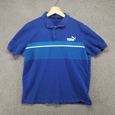 Puma shirt Men's Medium blue short sleeve collared shirt stripped Golf