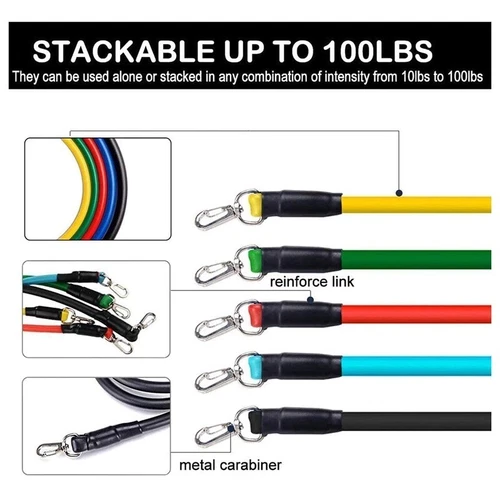 11 PCS Resistance Band Set Yoga Pilates Abs Exercise Fitness Tube Workout Bands - Picture 4 of 12