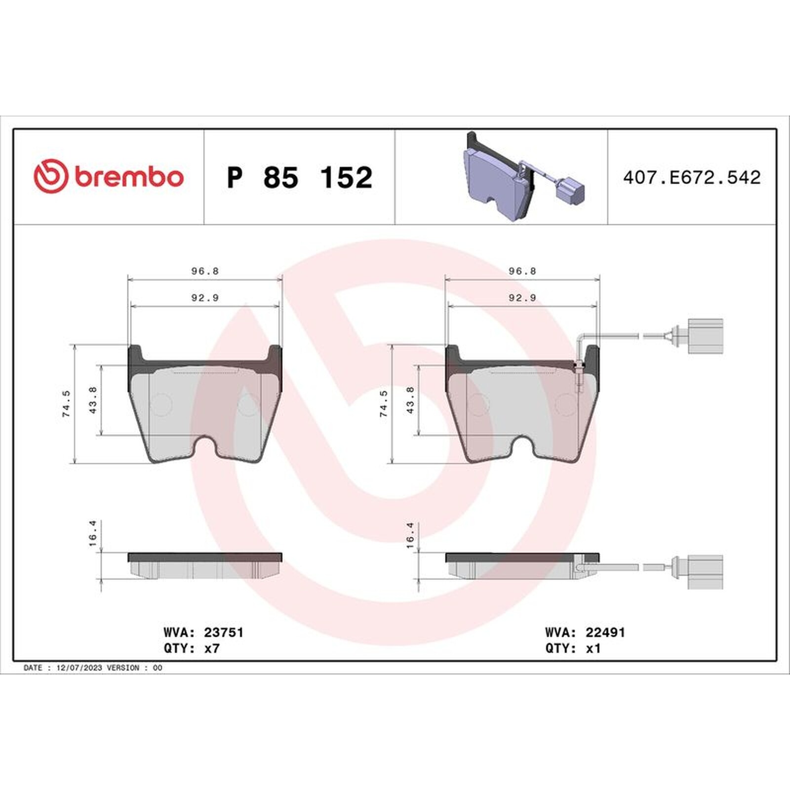 Brembo Prime Brake Pad Set P85152 Front Axle - High Quality - Free Shipping