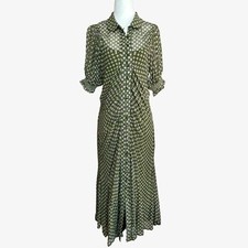 Anthropologie New Size 16W Puff Sleeve Ruched Mesh Midi Shirt Dress Moss Green