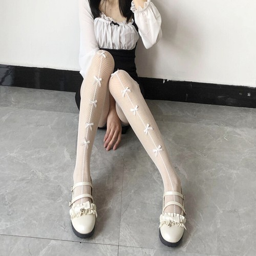 Women Fishnet Tights Pantyhose Long Stockings Bow Knot Sheer Mesh Sexy Lingerie - Picture 10 of 14