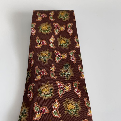 Salvatore Ferragamo Brown Neck Tie New Unused Animal 100%Silk With Tag - Picture 5 of 10