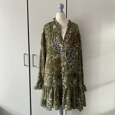 Free People Ibiza Nights Mini Dress Size XS Long Sleeve Floral Green