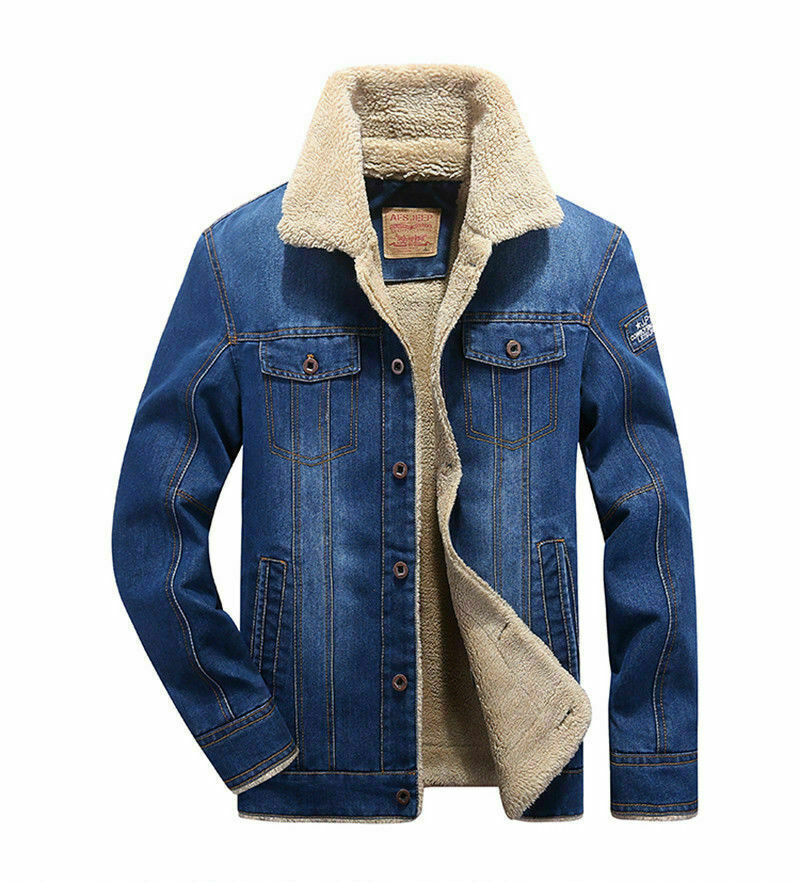 ALTRA Giacca invernale da cowboy denim da uomo outwear foderato in pile caldo casual cappotto vintage