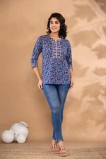 Indian/ Pakastani Floral Print Cotton Kurta Kurti Ethnic Tunic Top/ Short Kurti