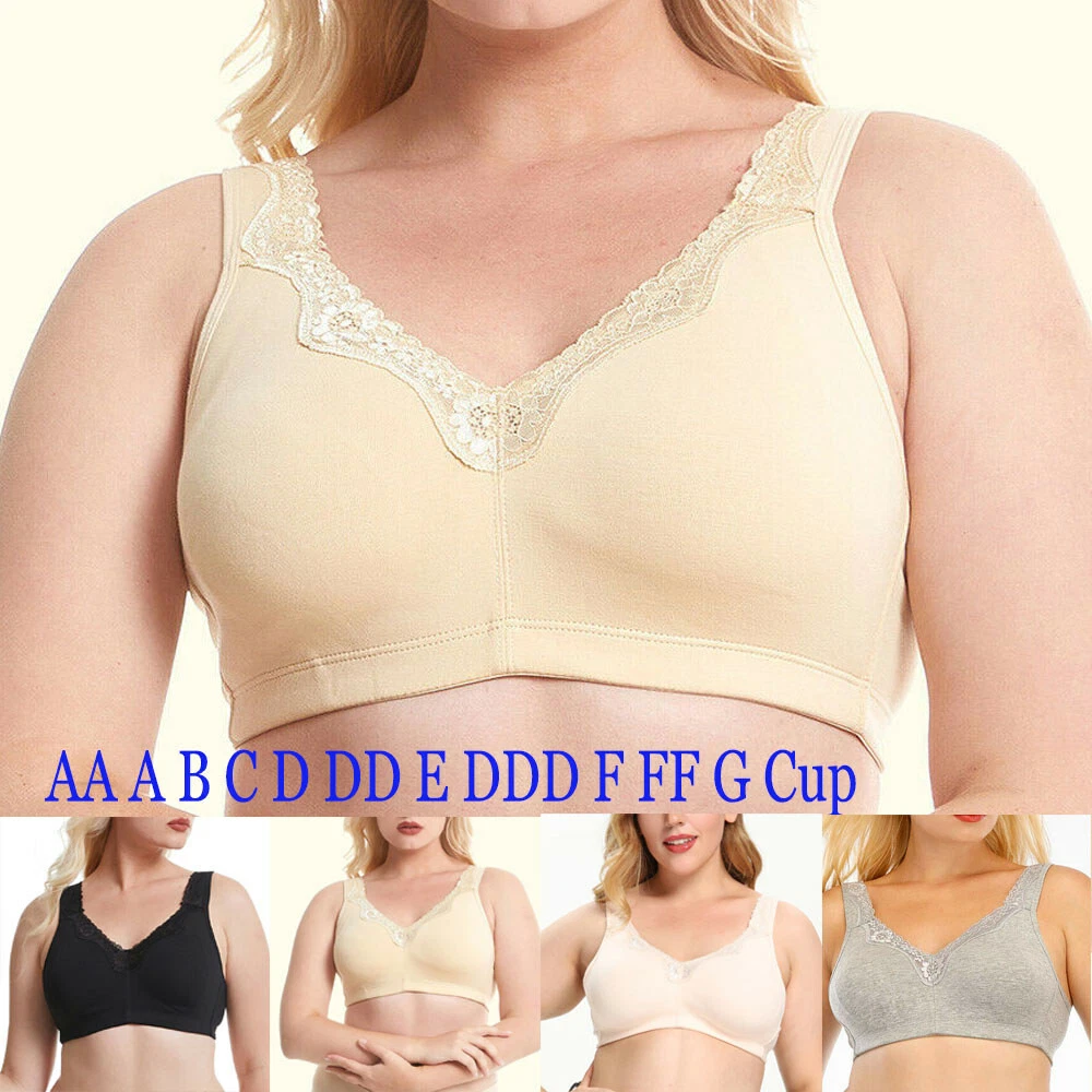 Plus Size Breathable Bra for Middle Age Women Lightly Padded Wire Free Bra  Lace Cotton Bralette