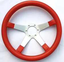 Luisi Steering Wheel Red Leather 36cm Silver Spokes Made In Italy 74mm Pcd