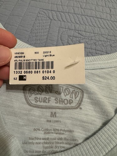 NWT Ron Jon Surf Shop Blue Sleeveless Graphic Knotted Tank Top Medium - Picture 7 of 11