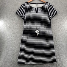 Talbots Dress Womens Large Navy Stripe Glitter Mini Tie Waist Blouson Pockets*