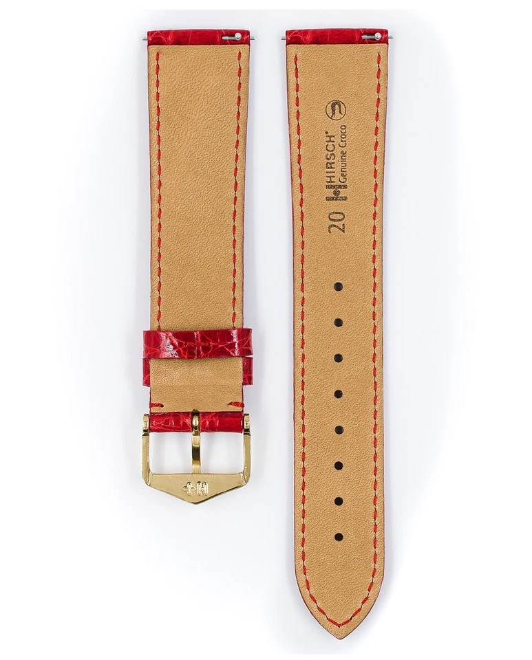 Correa de reloj de cocodrilo genuina HIRSCH - roja - M 15 mm - liberación rápida (caja abierta) Foto 3 de 4