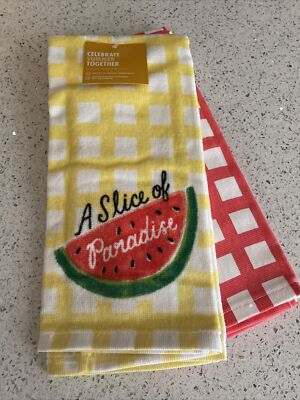SUMMER Slice of Paradise Watermelon KITCHEN TOWELS 2 Pc Set NWT