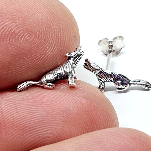 Wolf Earrings Howling Wolf Genuine Sterling 925 Silver Stud Earrings Boxed - Picture 18 of 20