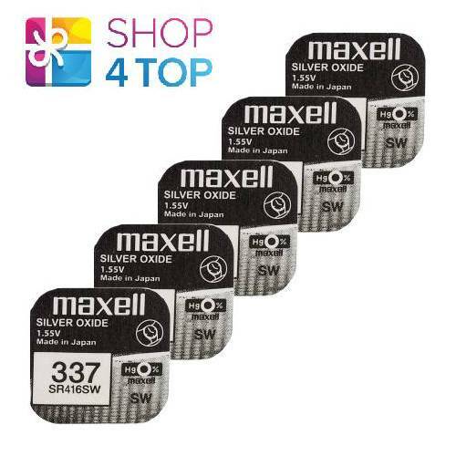 Maxell 337 SR416SW 1.55V Watch Batteries 5-Pack EXP 2022