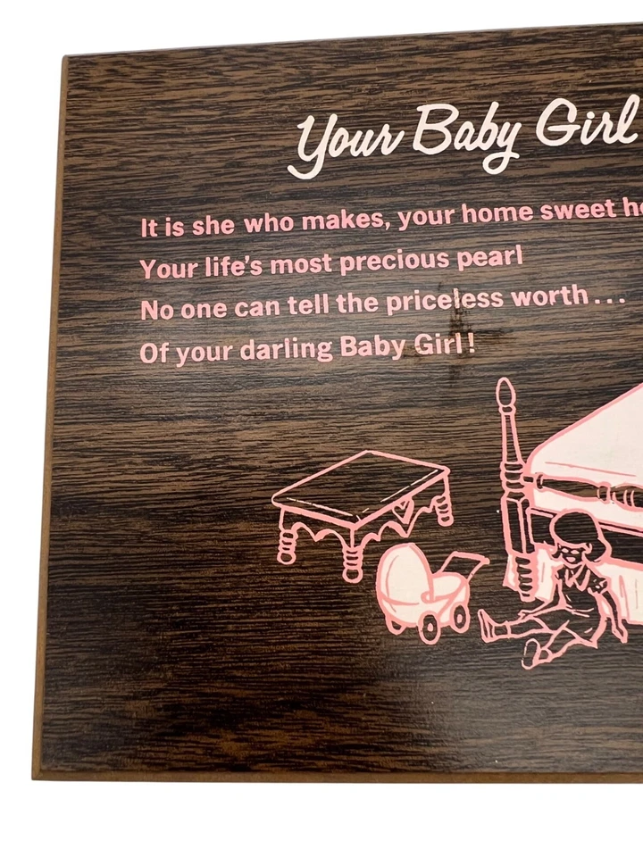 Arte de pared para guardería de grano rosa y madera placa 3D de tu bebé niña rezando bebé Foto 4 de 4