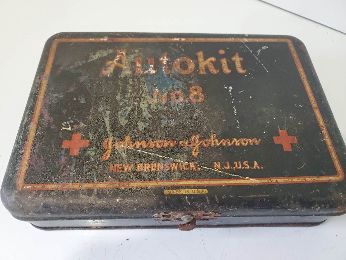 Antique Johnson & Johnson Autokit No. #8 Automobile First Aid Kit