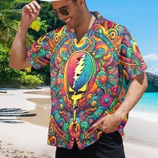Colorful Rock Music Hawaiian Button Shirt. Grateful Dead