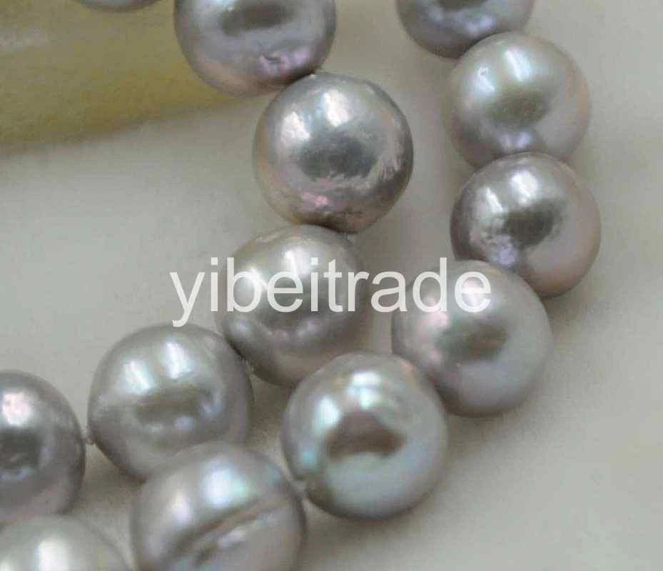 Hermoso Collar de Perlas Kasumi Redondas Gris 12mm 18" Foto 3 de 4