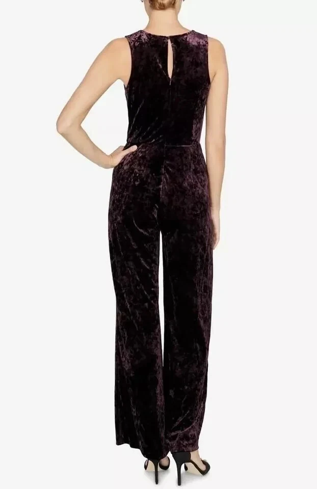 Mono Rachel Roy para mujer talla mediana terciopelo púrpura pierna ancha cuello en V sin mangas Foto 2 de 4