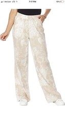 DG2 Diane Gilman SoftCell Denim Wide-Leg Pant Cream Floral M 697-542