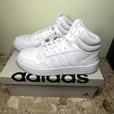 Adidas Women's Hoops 3.0 Mid Top Classic Basketball Shoes White Leather GW5457.
