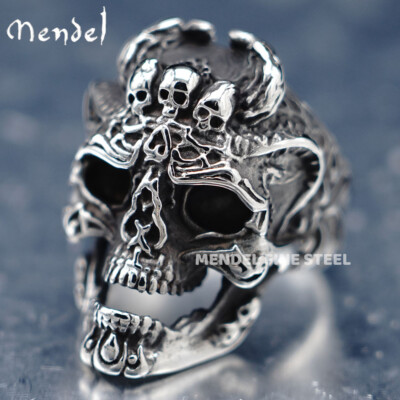 #ad #ad MENDEL Mens Stainless Steel Gothic MC Biker Skull Crown Ring Black Men Size 7 15 $14.99