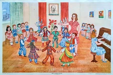 HOLIDAY IN SOVIET KINDERGARTEN - 1976 RUSSIAN SOCIALIST REALISM ART STYLE POSTER