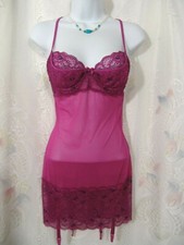 Frederick's of Hollywood Garter Slip S Seduction strappy pink lace sling nightie