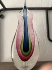 Murano Style Blown Art Glass Tear Drop Sculpture 16"H Clear/Multicolor