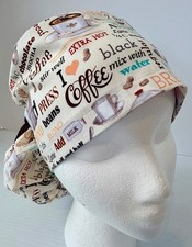 Coffee Print Medical Ponytail Pouch Surgery Scrub Cap Chef Hat