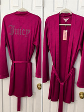 Juicy Couture Women's Pink Satin Logo Rhinestone Belted Kimono Robe XL