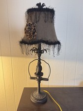 Vtg. Maitland Smith Style Parrot Table Lamp With Striped Fringe Shade 27" Tall